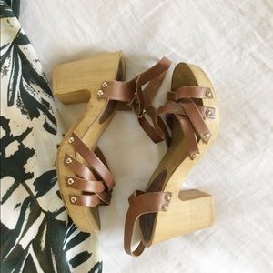 TOPSHOP block heel sandal cognac size 37 us size 7